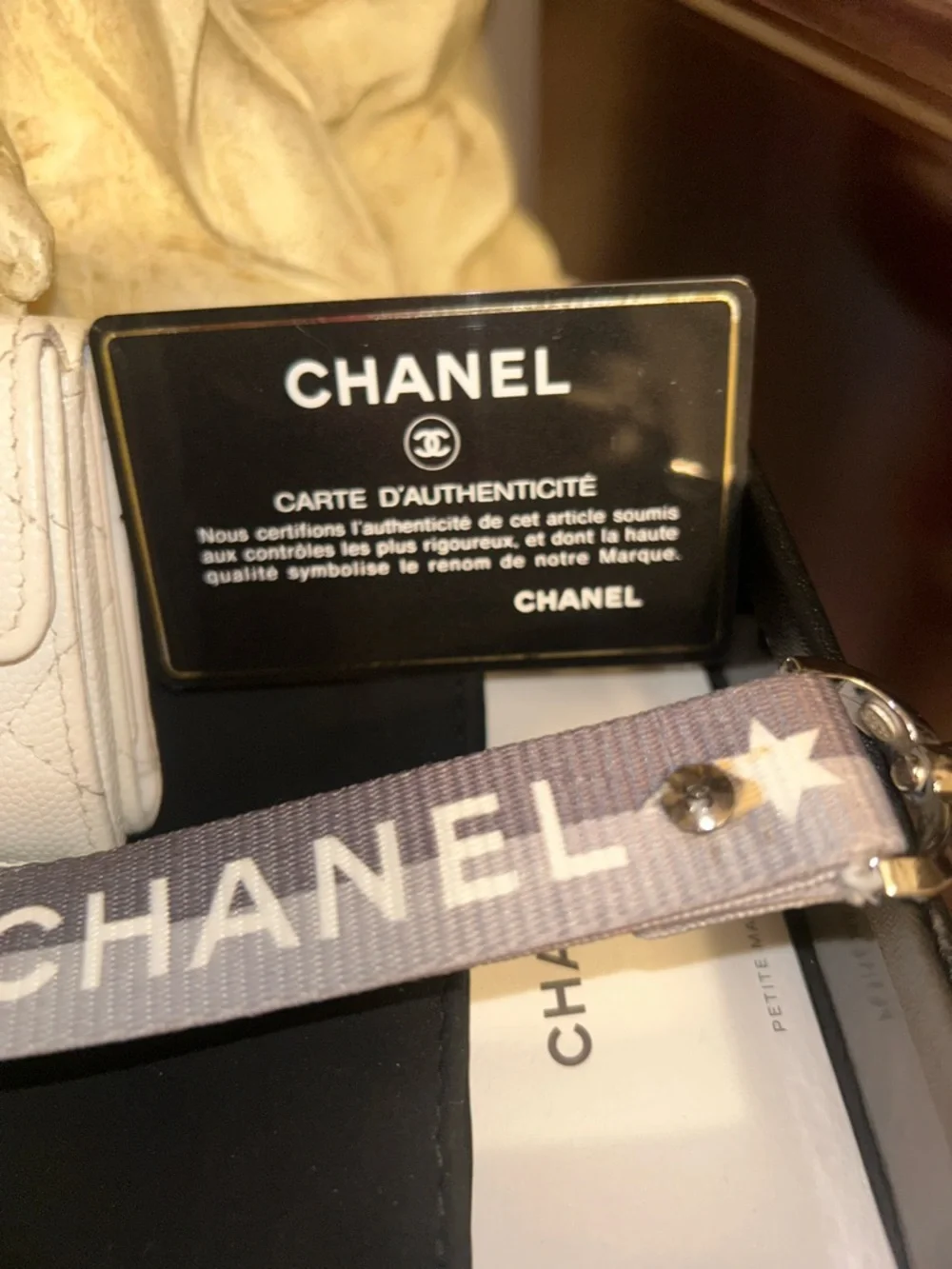 CHANEL White Quilted Caviar Classique Small Flap Wallet with CC Logo